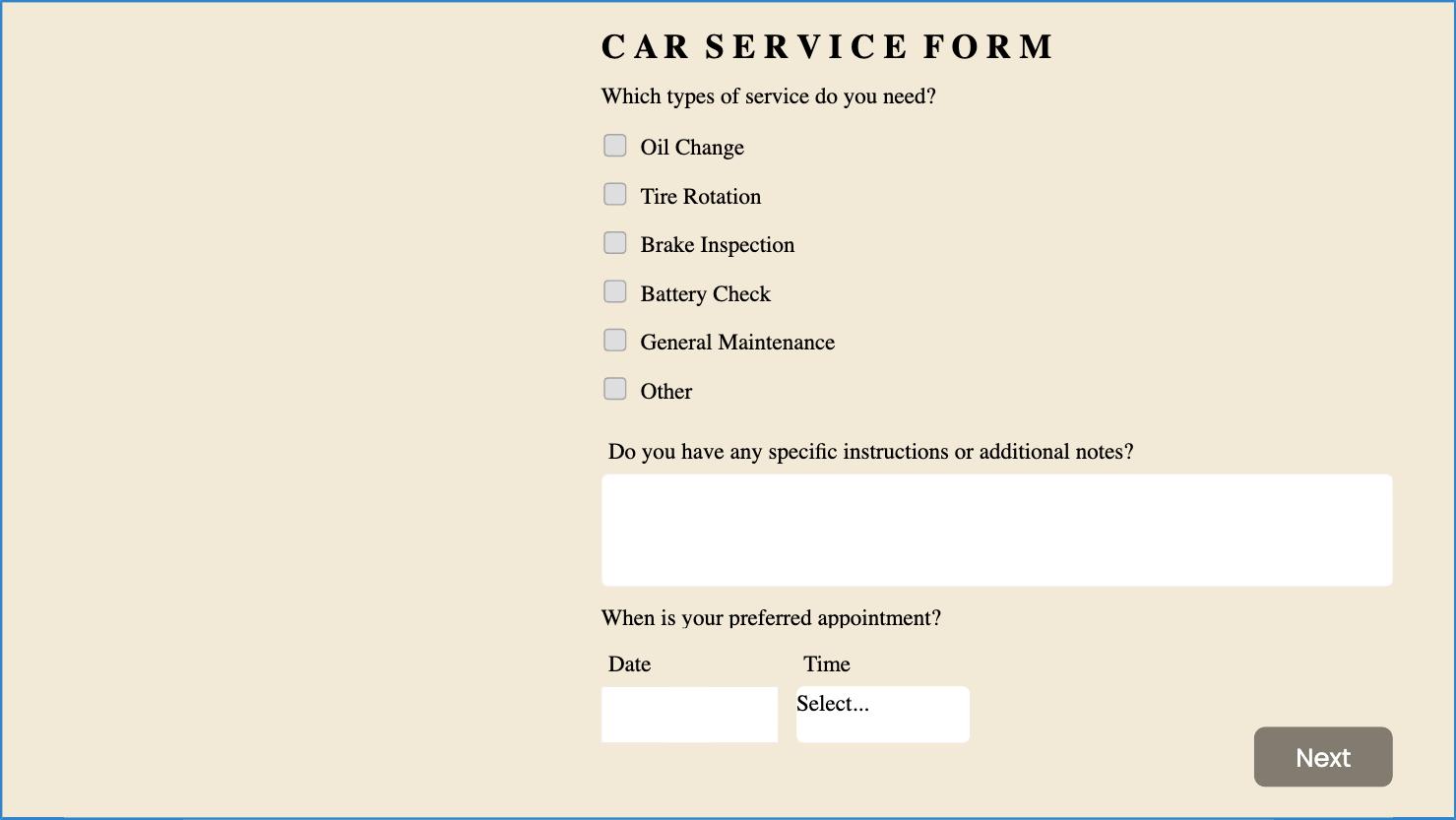Car Service Form